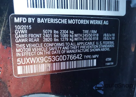 2016 BMW X3 xDrive28I z USA, uszkodzony, nr VIN 5UXWX9C53G0D76642